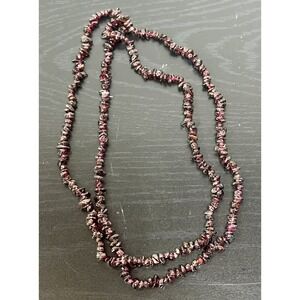 Bohemian Garnet Nugget Bead Necklace 35" Red Gemstone Strand of Beads Vintage